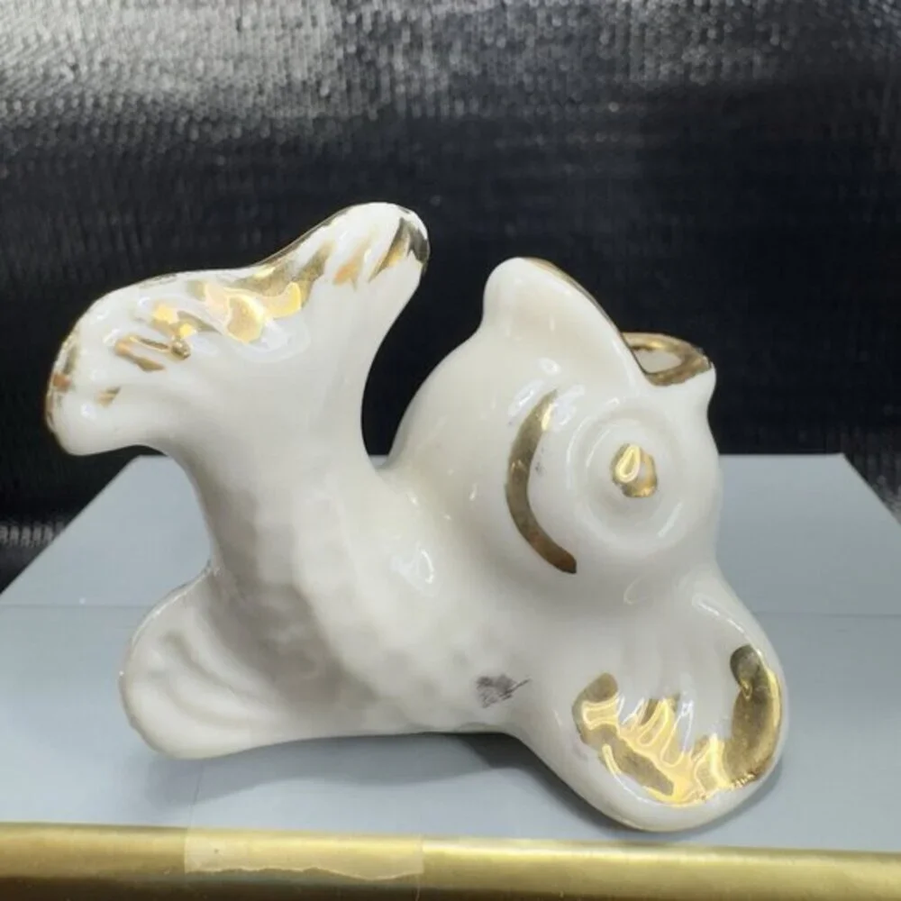Vintage Koi Fish Toothpick Holder Ceramic Ivory Glaze Small Decorative Figurine‎